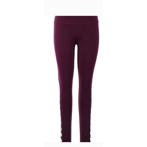 VS Victoria Secret Sport Leggings maroon shimmer cutout Knockout Tights medium - Picture 2 of 6